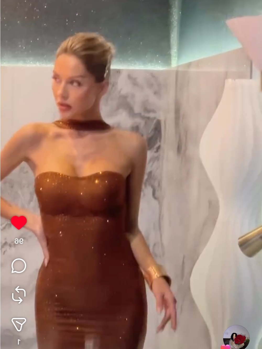 Strapless Shimmer Bodycon Dress in Metallic Brown